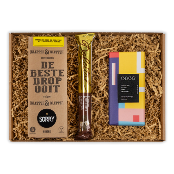 klein sorry cadeautje met drop, dolcital nougat en coco chocolade.